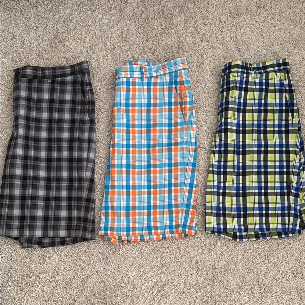 Slazenger Men's Plaid Shorts - Black, Orange, Blue